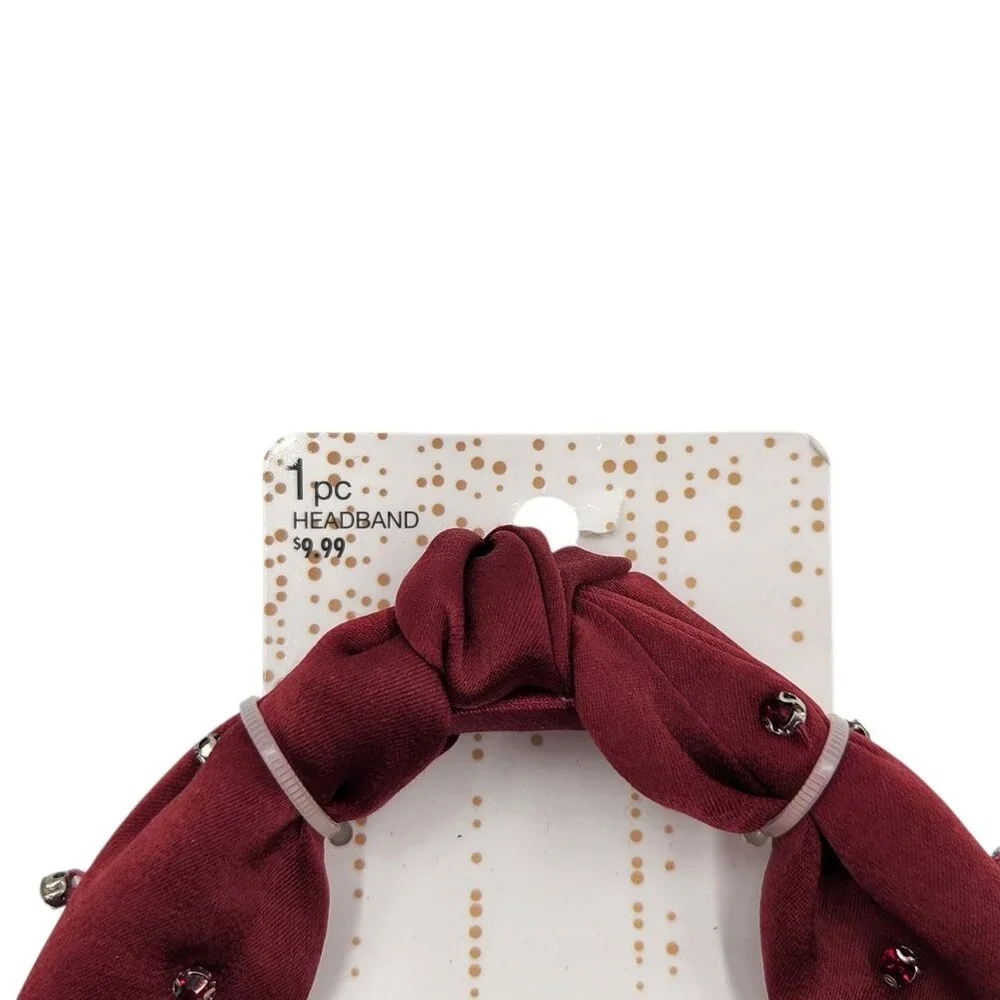 Scunci Hair Headband‎ Womens 1 Pc Red Deep Rose Color Jewels Satin Fabric